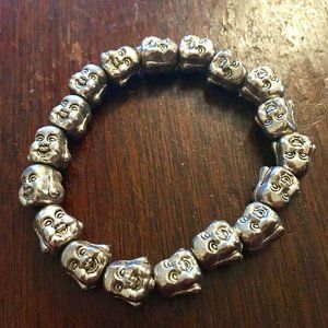 Laughing Buddha Bracelet Silver Good Luck One Size Fits All Unisex Jewelry Heavy